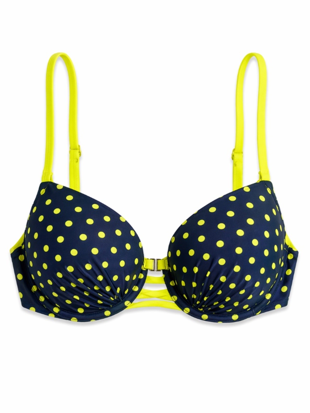 La Vie En Rose Navy Mesh & Neon Yellow Push-Up Bikini Top – Small EUC